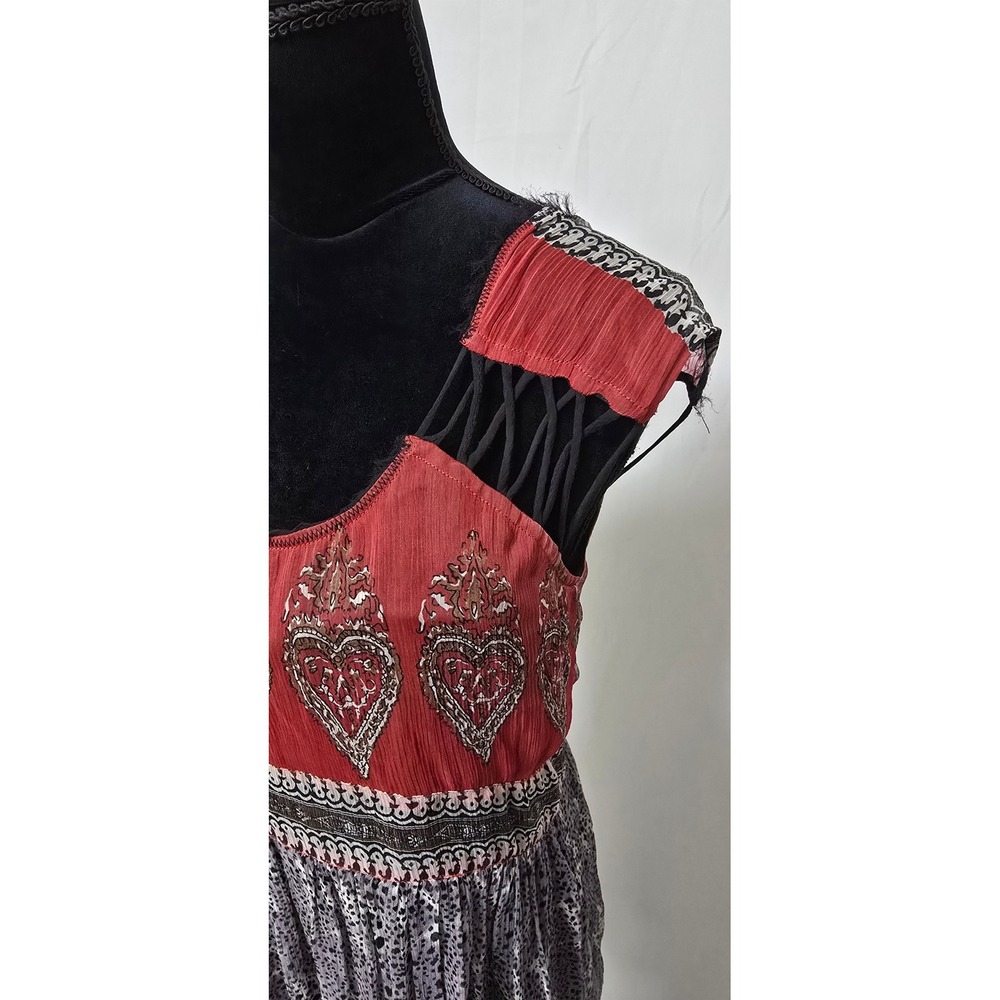 Free People Flaming Hearts mini dress women S/P red purple mixed print boho - Picture 6 of 10